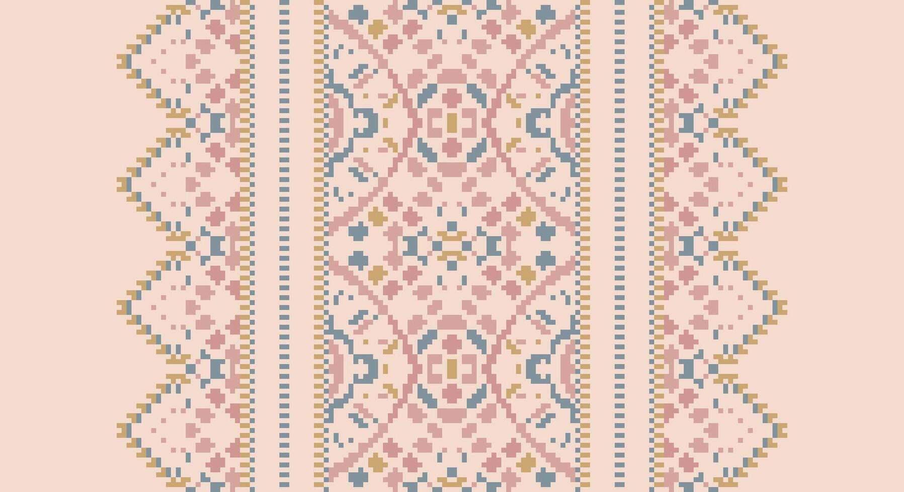 Patola sari Seamless Bandana print silk Motif embroidery, Pixel Ikat embroidery Design for Print Texture fabric saree sari carpet. kurta patola saree vector