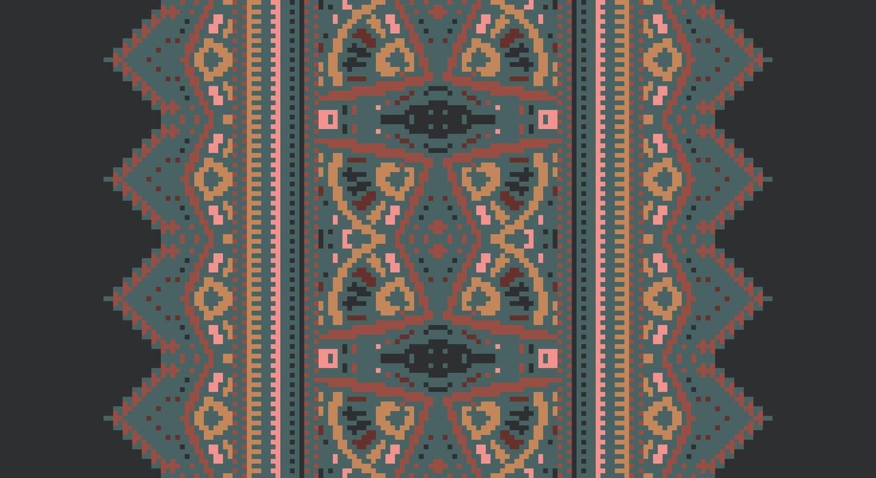 Patola sari Seamless Bandana print silk Motif embroidery, Pixel Ikat embroidery Design for Print lace pattern turkish ceramic ancient egypt art jacquard pattern vector