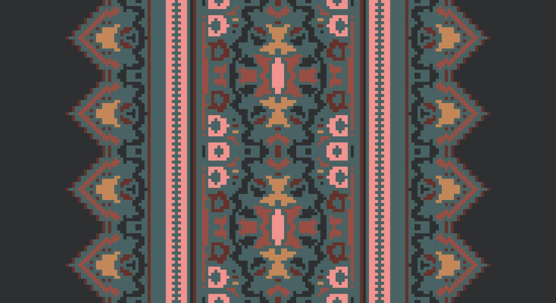 Patola sari Seamless Bandana print silk Motif embroidery, Pixel Ikat embroidery Design for Print pattern vintage flower folk navajo patchwork pattern vector