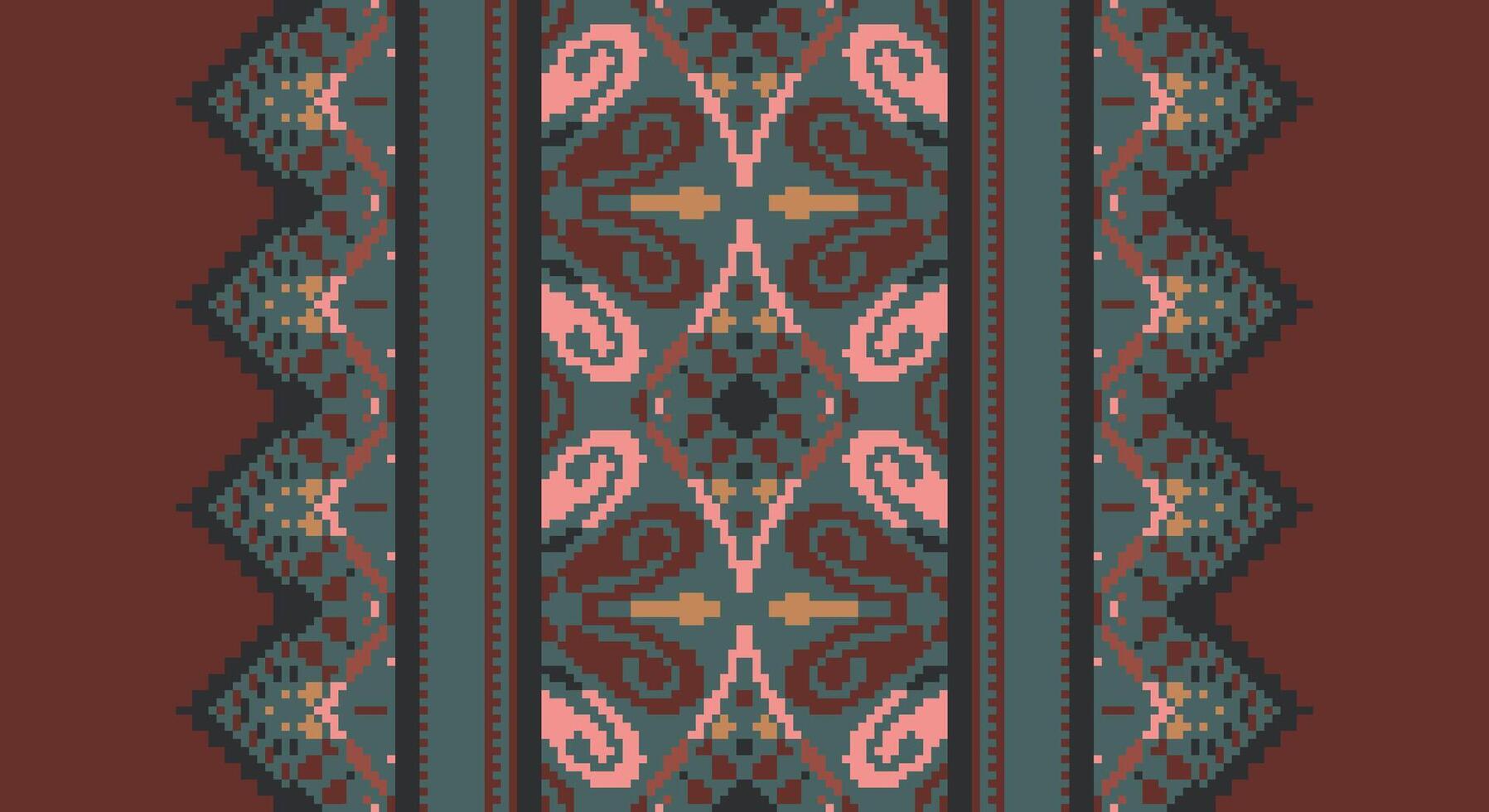 Patola sari Seamless Bandana print silk Motif embroidery, Pixel Ikat embroidery Design for Print indigenous art aboriginal art pattern floral kurti mughal border vector