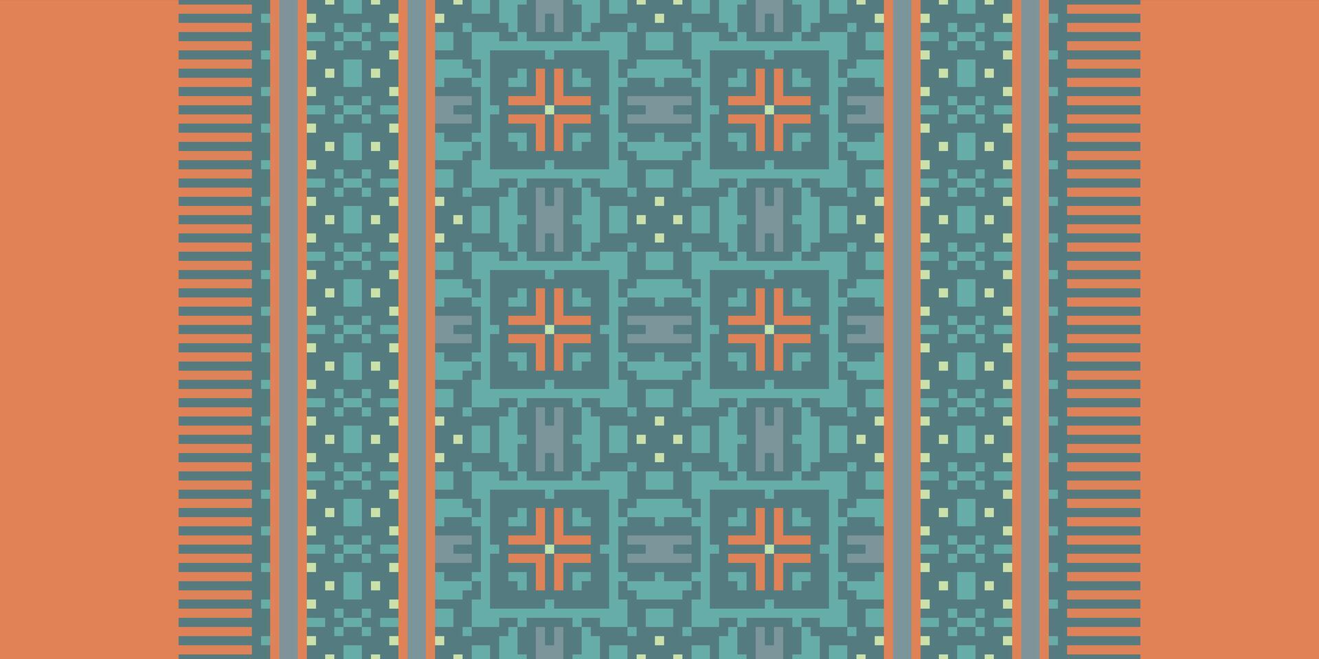 Dupatta pattern Seamless Bandana print silk Motif embroidery, Pixel Ikat embroidery Design for Print pattern vintage flower folk navajo patchwork pattern vector