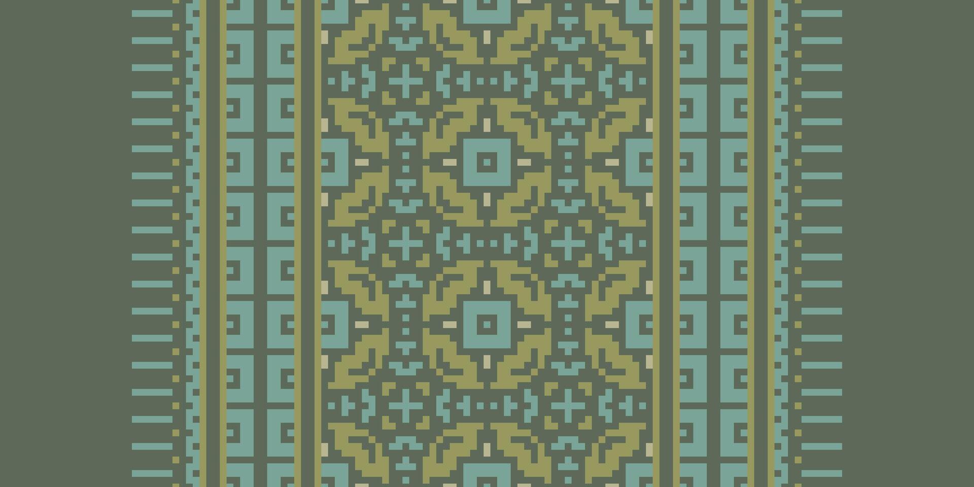 Ancient patterns Seamless Native American, Motif embroidery, Pixel Ikat embroidery Design for Print endless arabesque cloth dupatta shawl bandana print silk kurta men vector