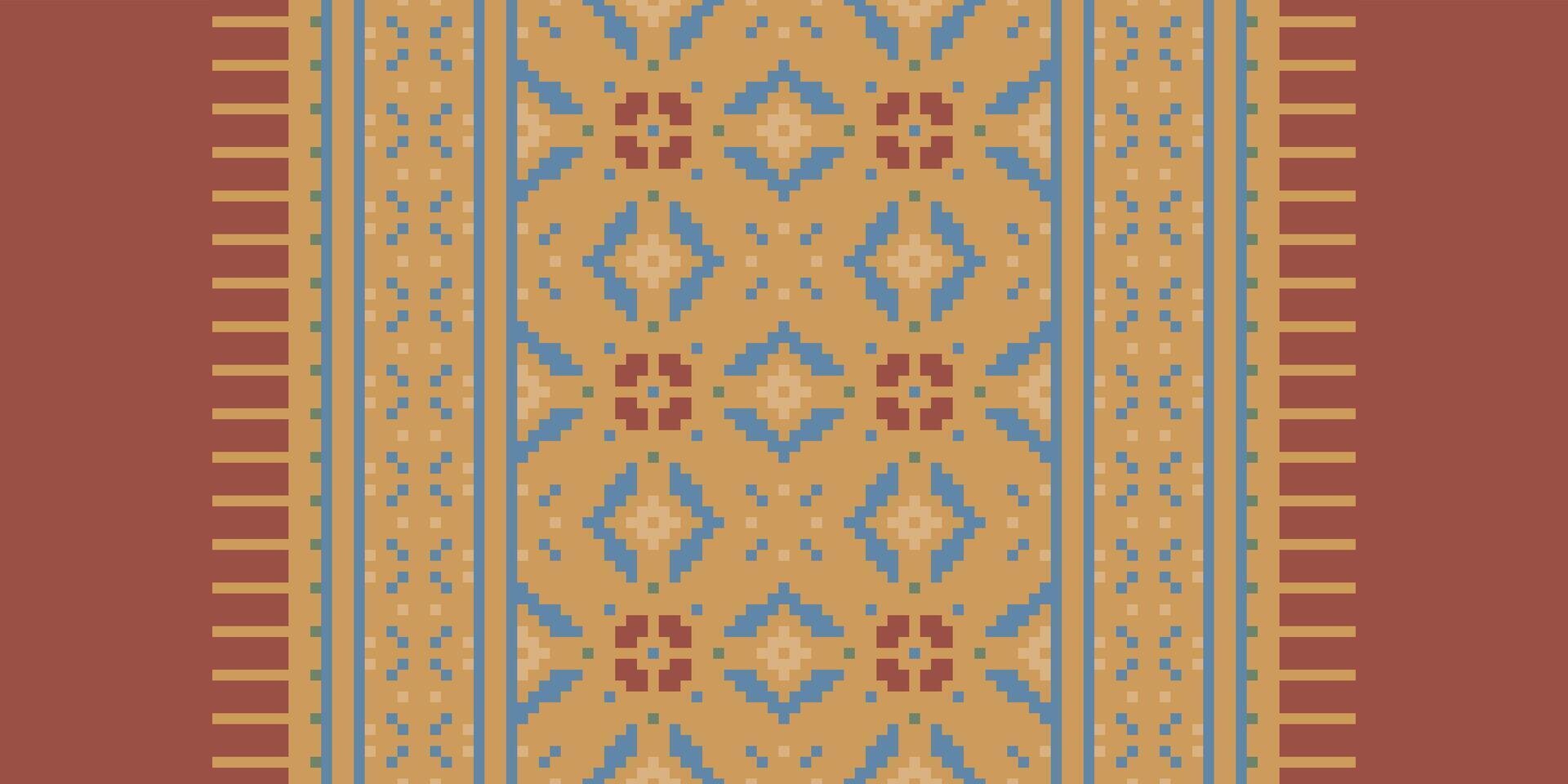 Bukhara pattern Seamless Bandana print silk Motif embroidery, Pixel Ikat embroidery Design for Print indonesian batik motif embroidery native american kurta mughal design vector
