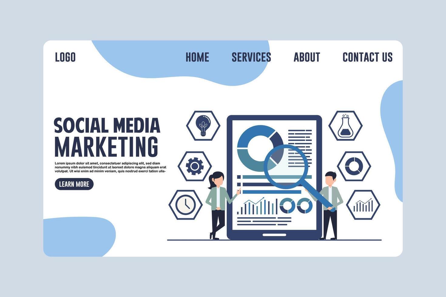 Landing Page Social Media Marketing, A Strategic Approach to Data Analysis vector