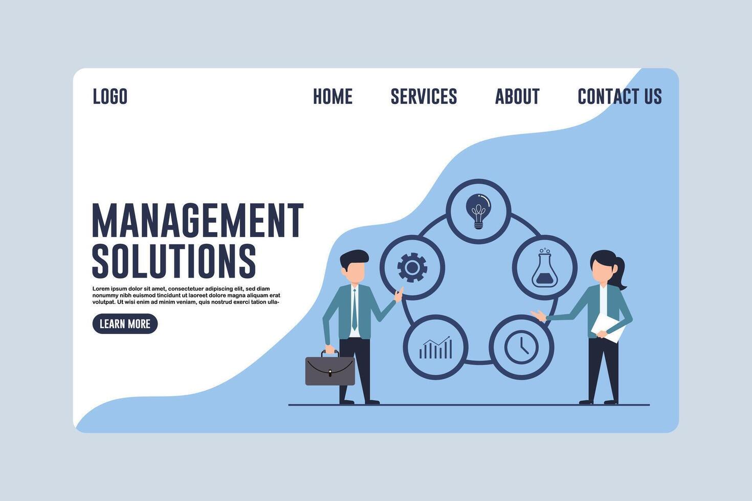 Landing Page Business Management Solutions Design Concept Illustration vector