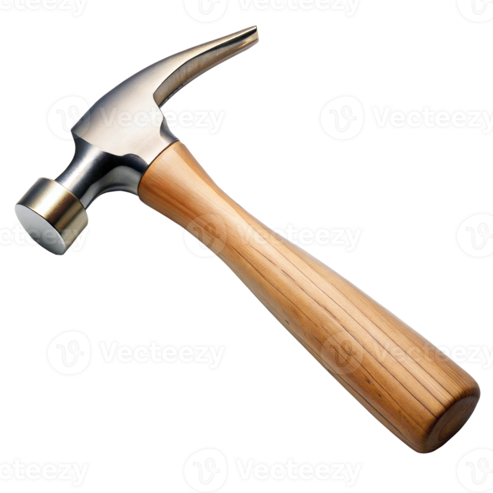 Claw hammer with wooden handle on transparent background png