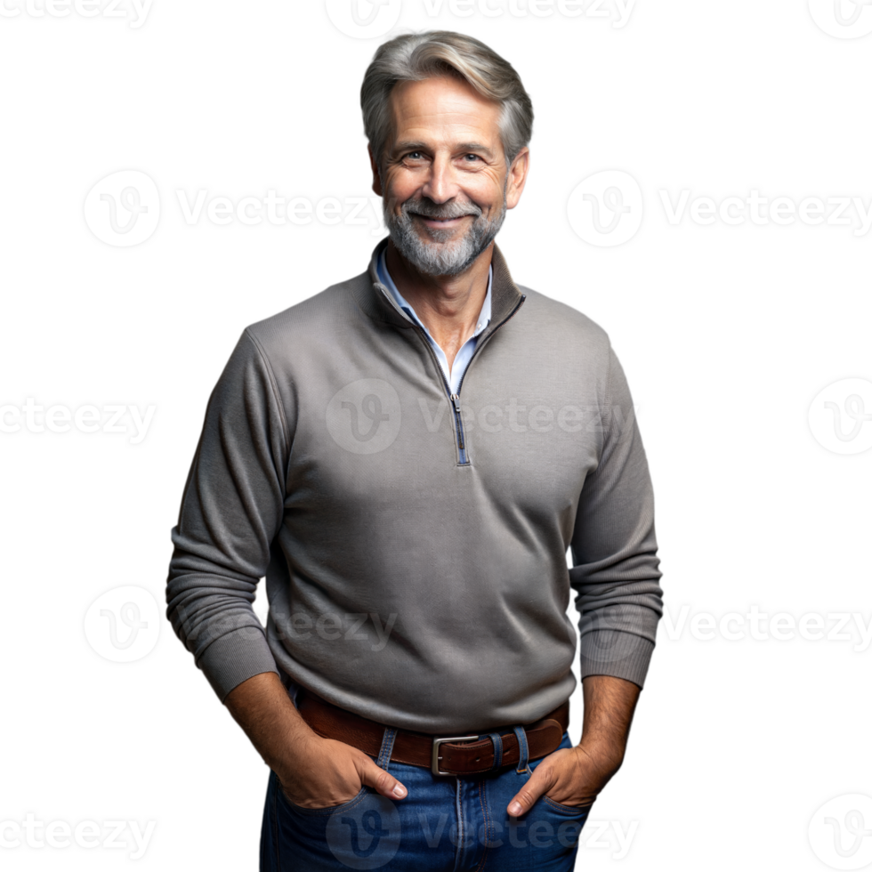 Confident mature man smiling on transparent background png