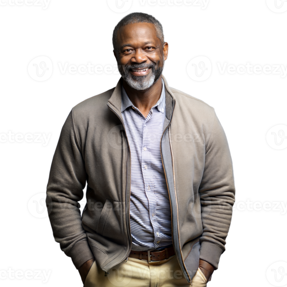 Smiling mature man with casual attire on transparent background png