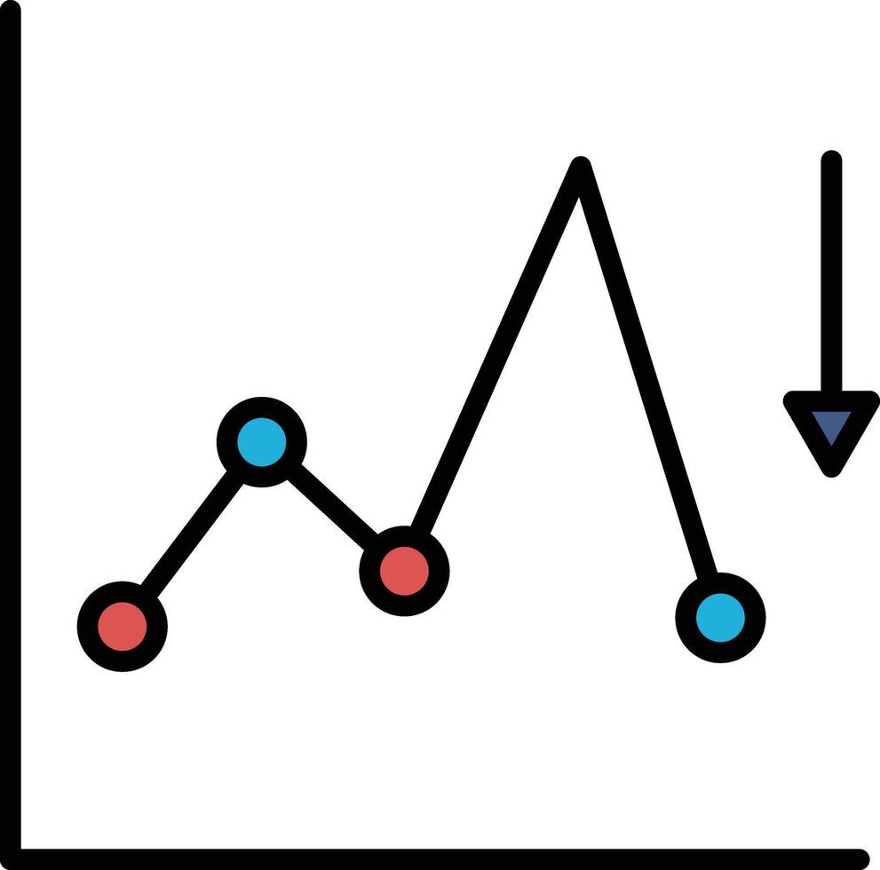 A graph with a circle in the middle and a downward trend vector