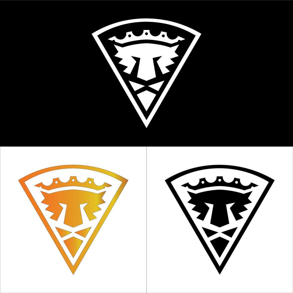Lion Head with crown inside a triangular shield logo design set vector