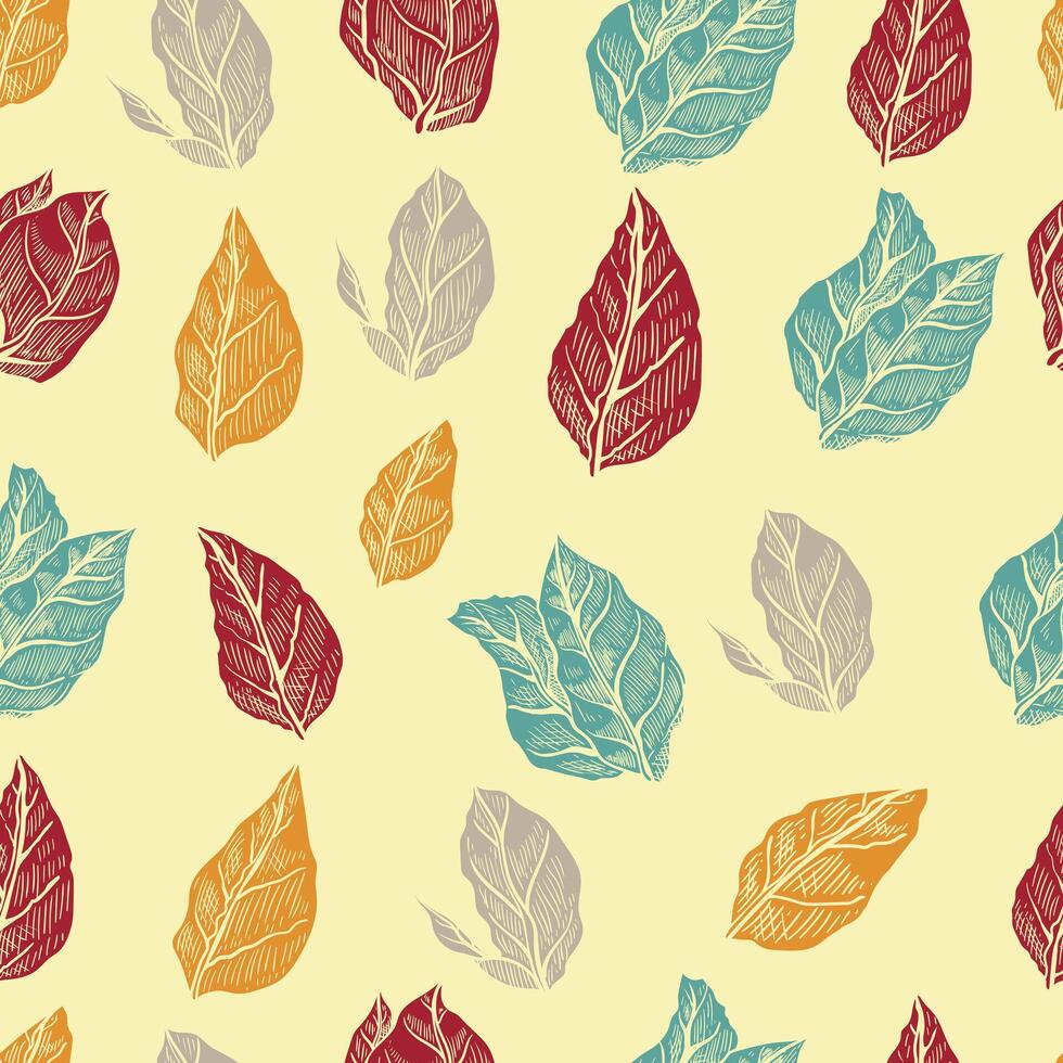 retro leaves floral seamless pattern vector
