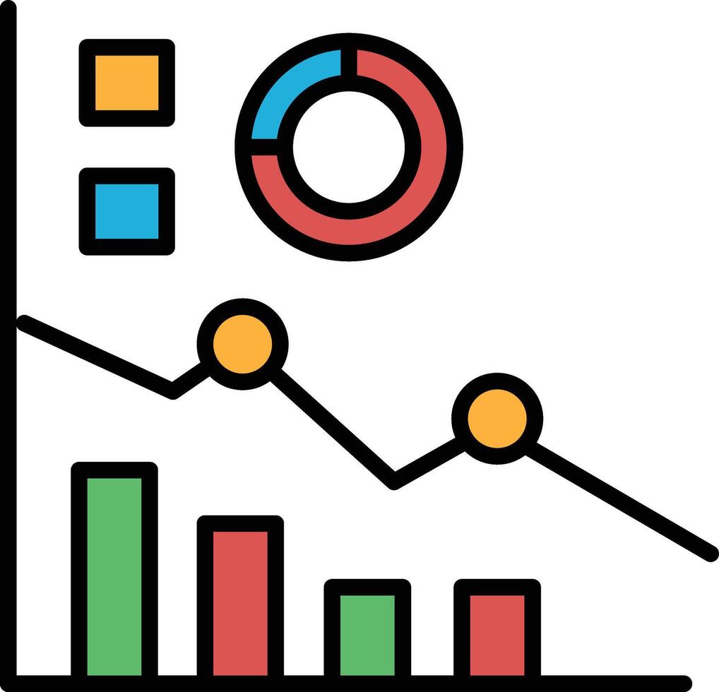 A graph with a circle in the middle and a downward trend vector