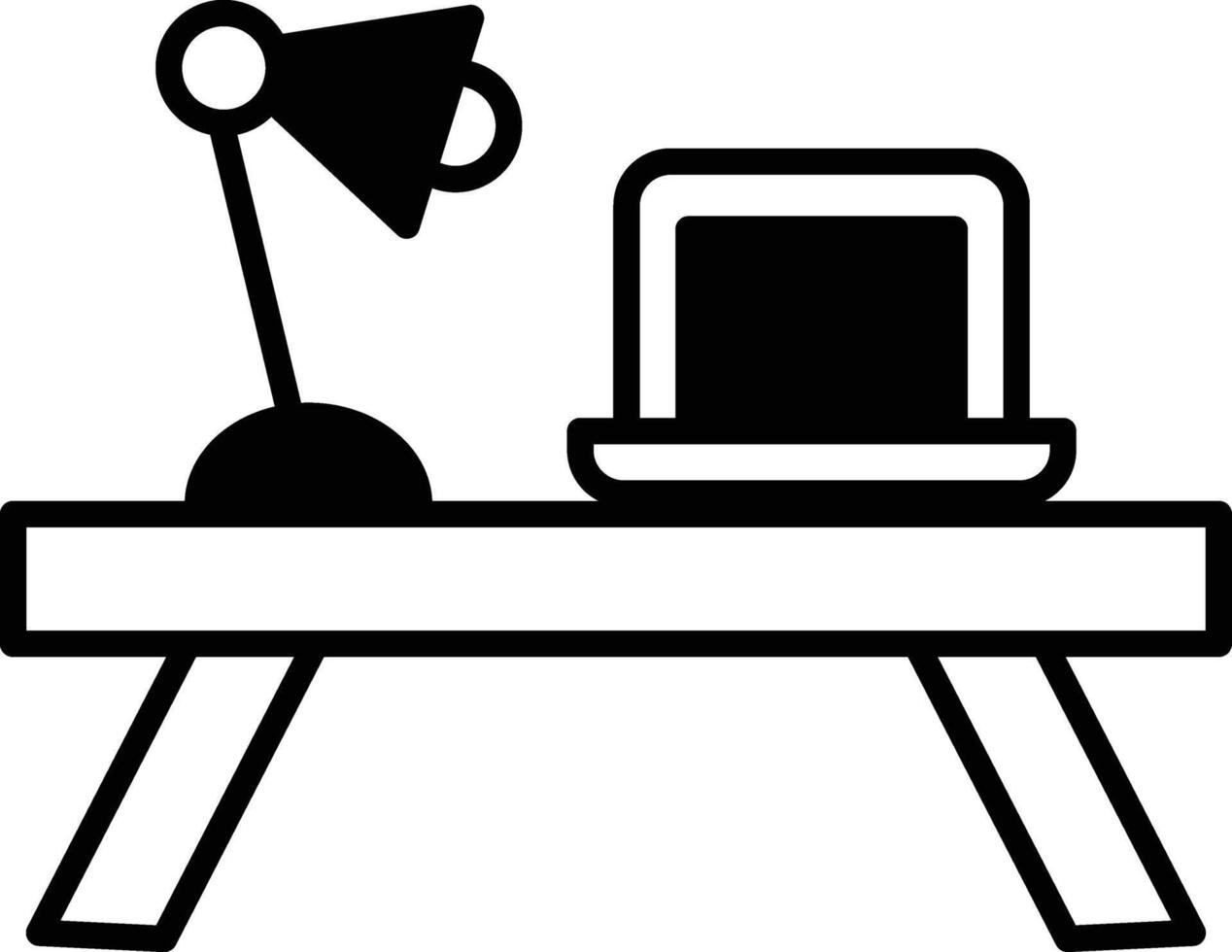 desk with a laptop and a lamp vector