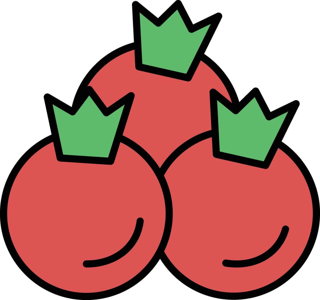 Three red tomatoes with green leaves on top vector