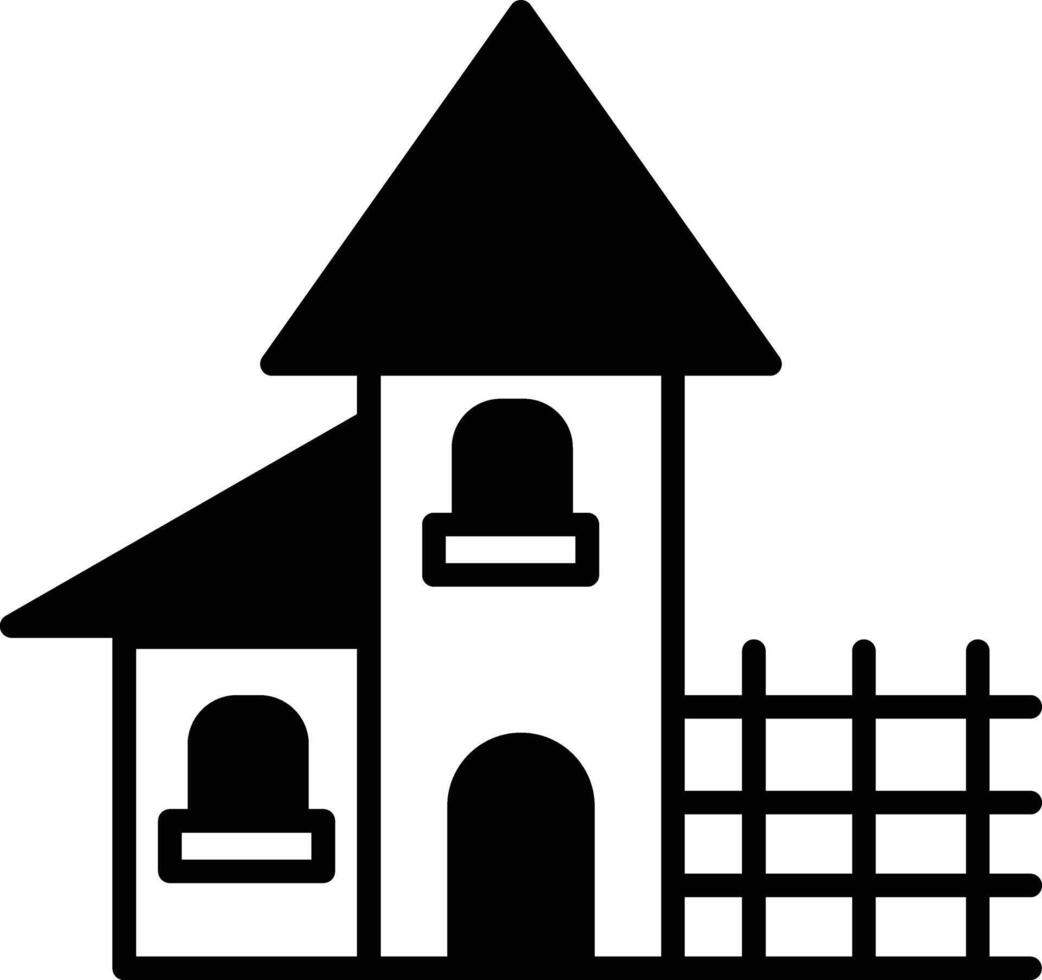 A black and white drawing of a house with a white fence vector