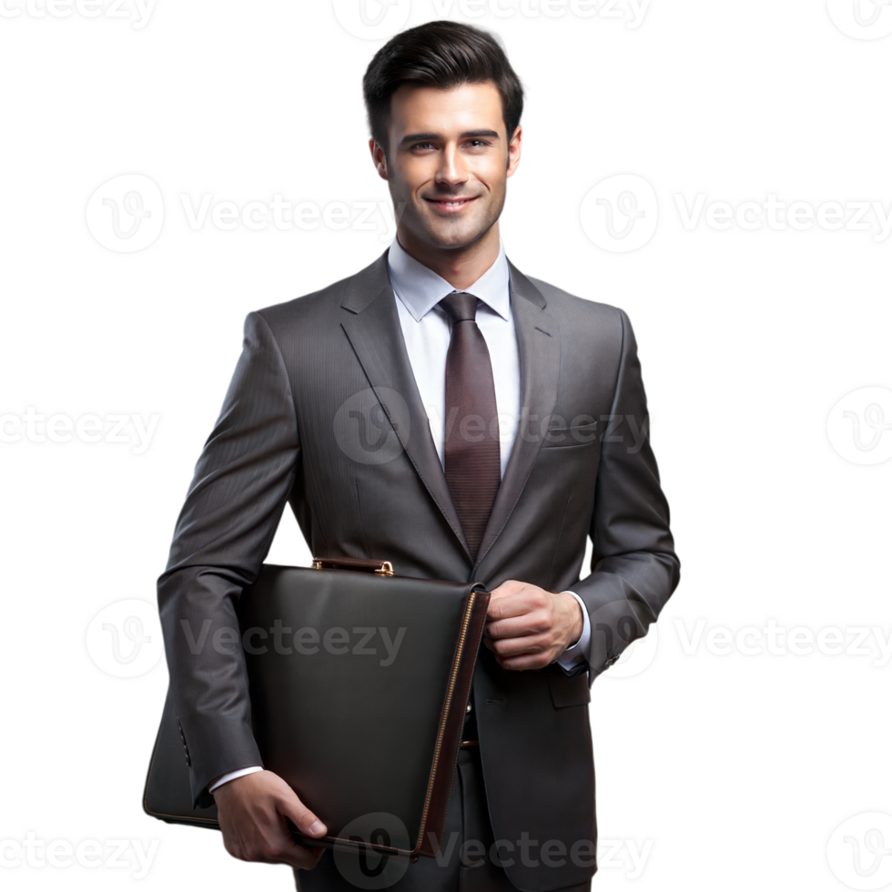Businessman in a suit holding a briefcase on a transparent background png