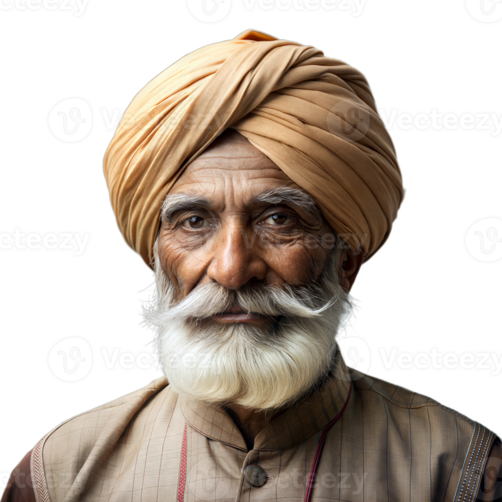 Portrait of an elderly man with a turban on transparent background png
