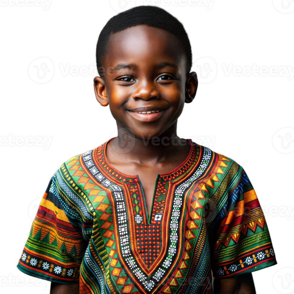 Smiling boy wearing colorful traditional attire on transparent background png