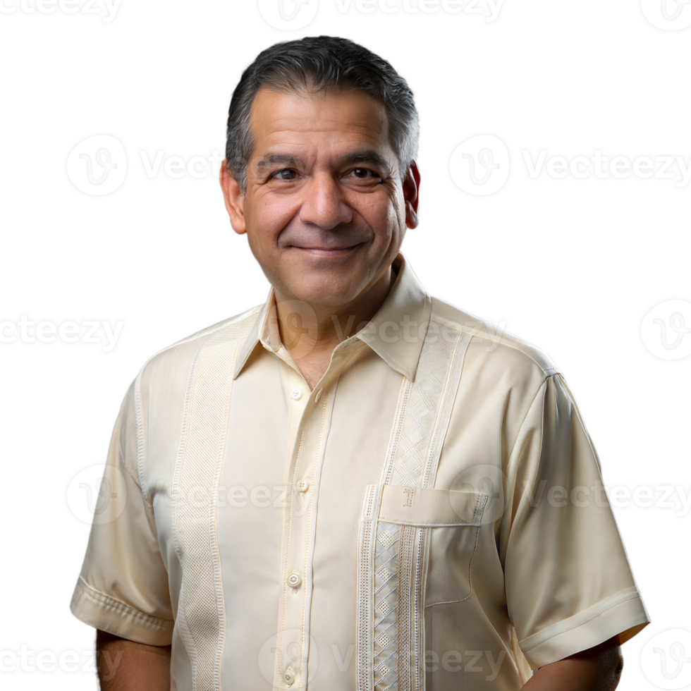 Smiling middle-aged man in traditional shirt on transparent background png
