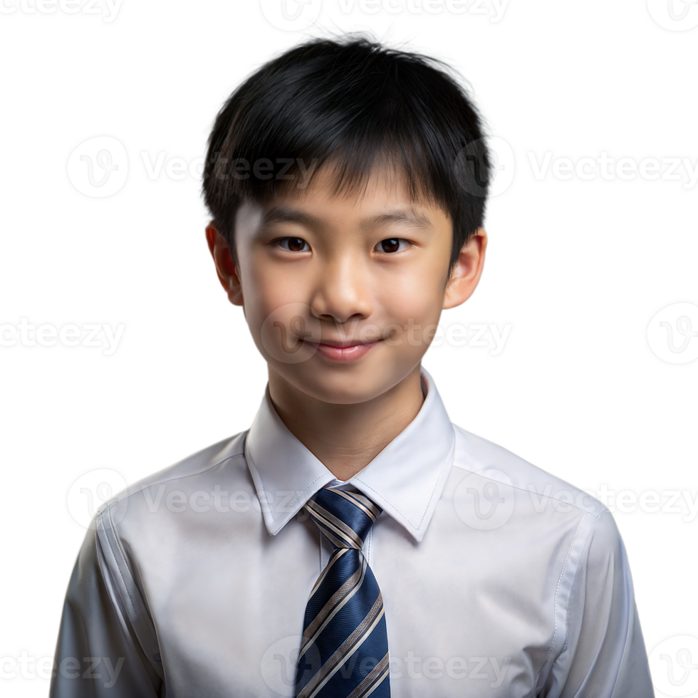 Smiling young boy in formal attire on transparent background png