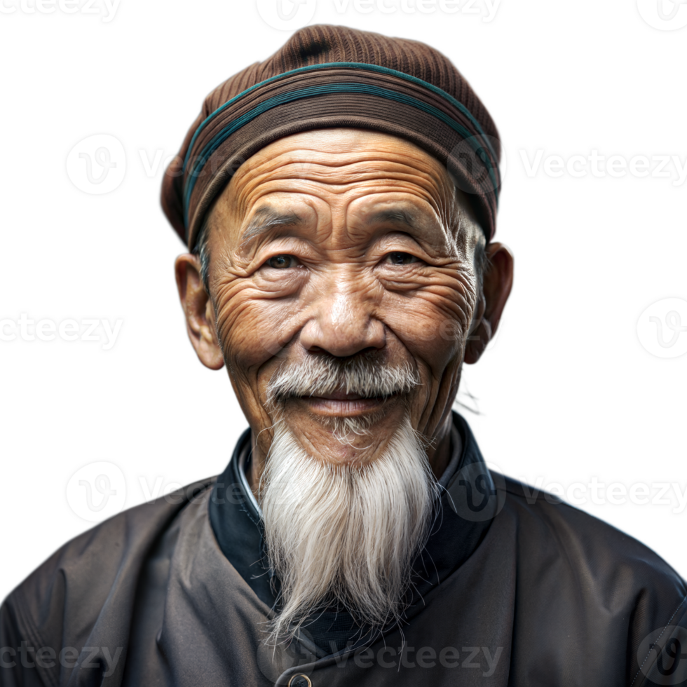 Portrait of a smiling elderly man with a beard on transparent background png