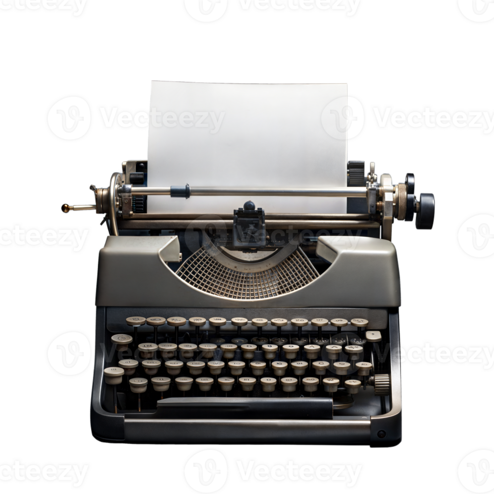 Vintage typewriter with blank paper on transparent background png