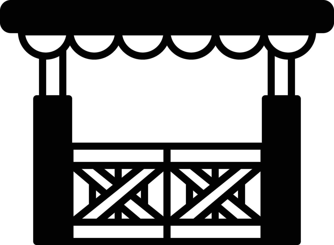A black and white drawing of a wooden fence with a canopy over it vector
