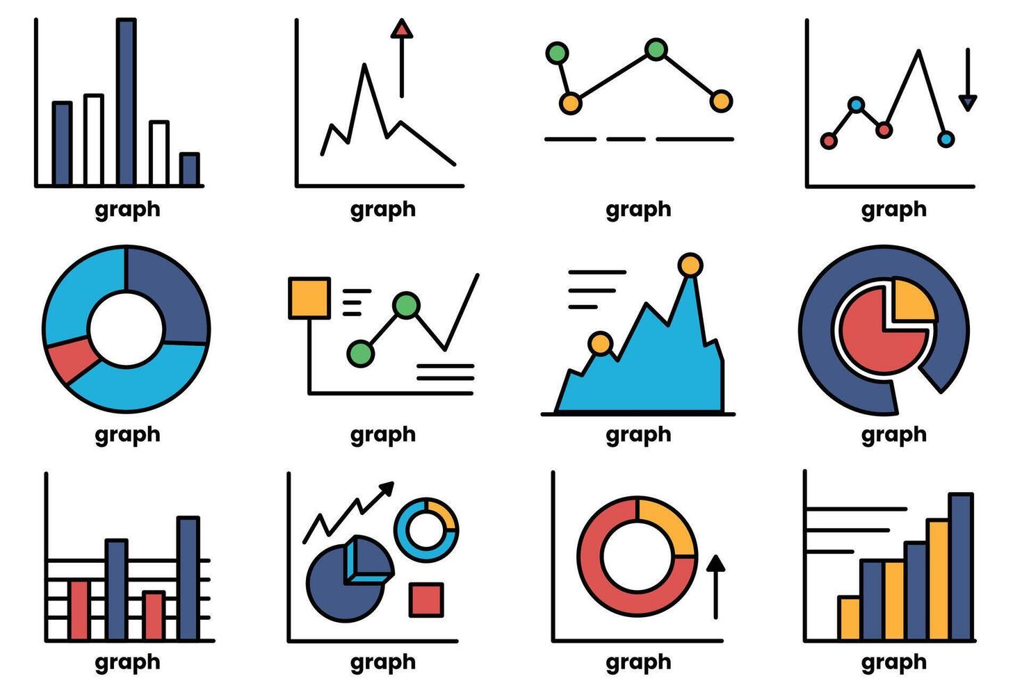 A set of graphs with different shapes and sizes vector