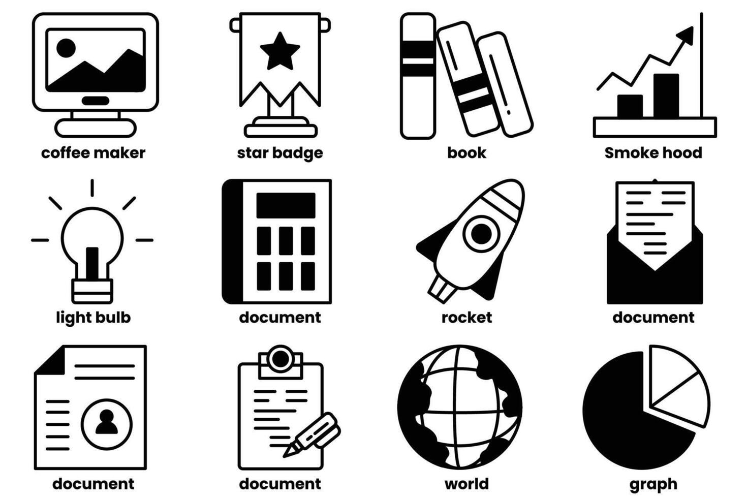 A set of icons for various office supplies and tools vector
