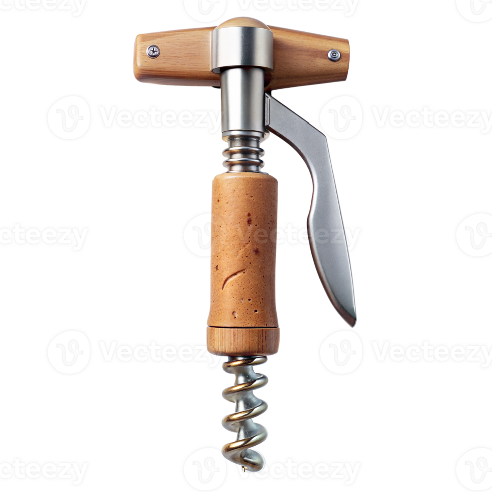 Traditional corkscrew with wooden handle on transparent background png