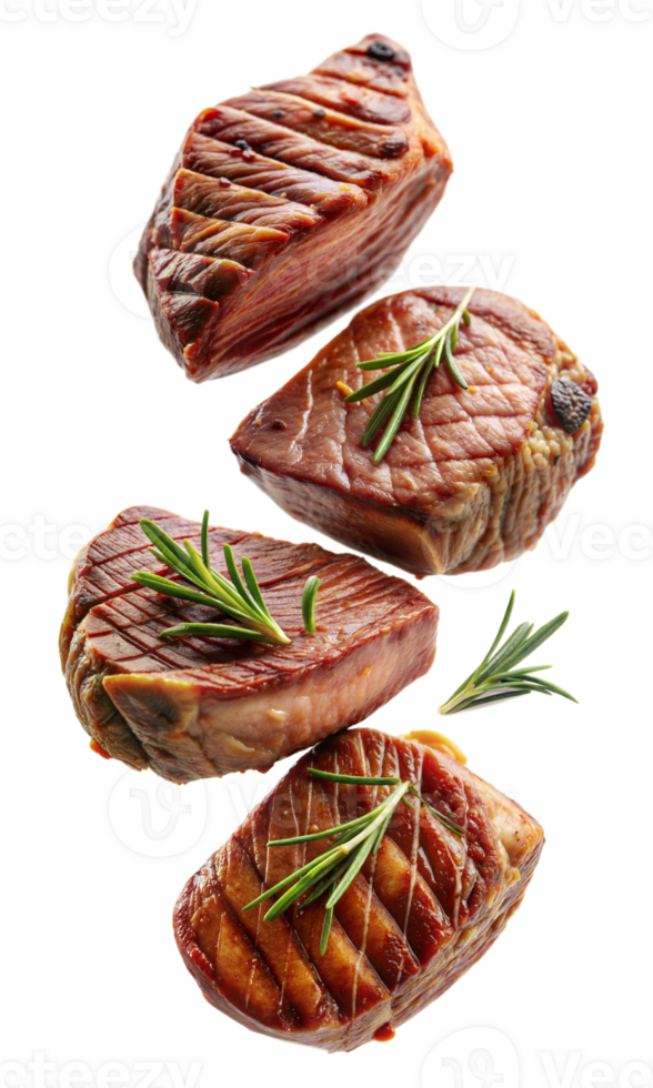 Grilled meat pieces with rosemary on transparent background png