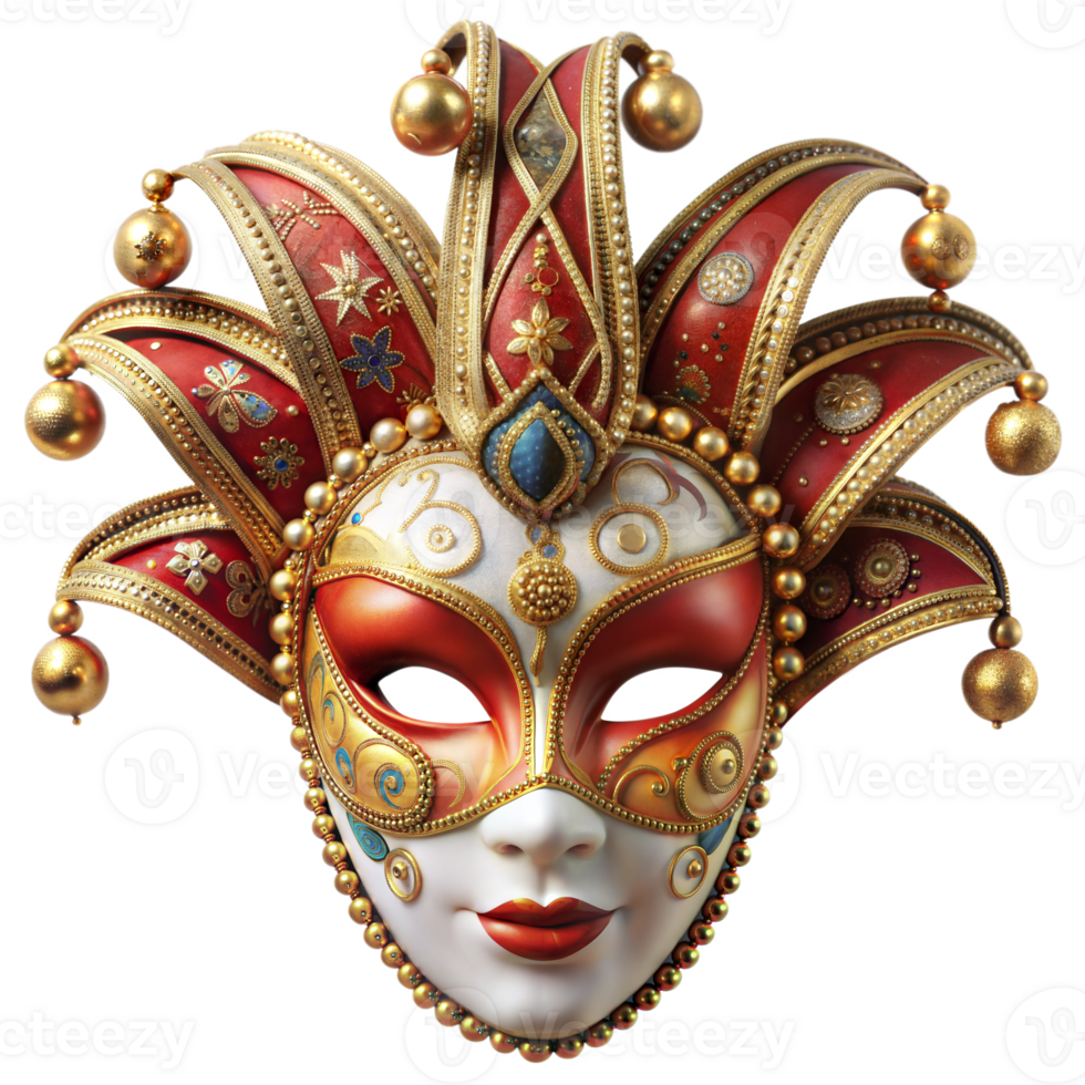 Elegant venetian mask with intricate details on transparent background png