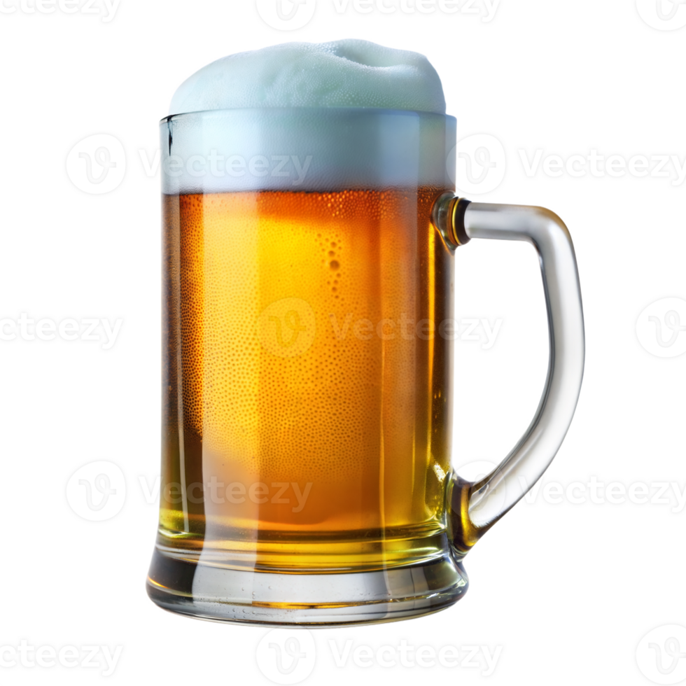 Glass mug of frothy beer on transparent background png