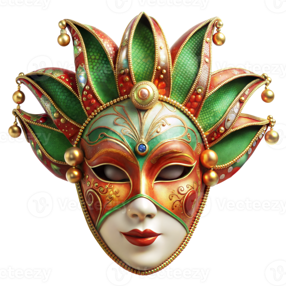 Colorful Venetian carnival mask with intricate design on transparent background png