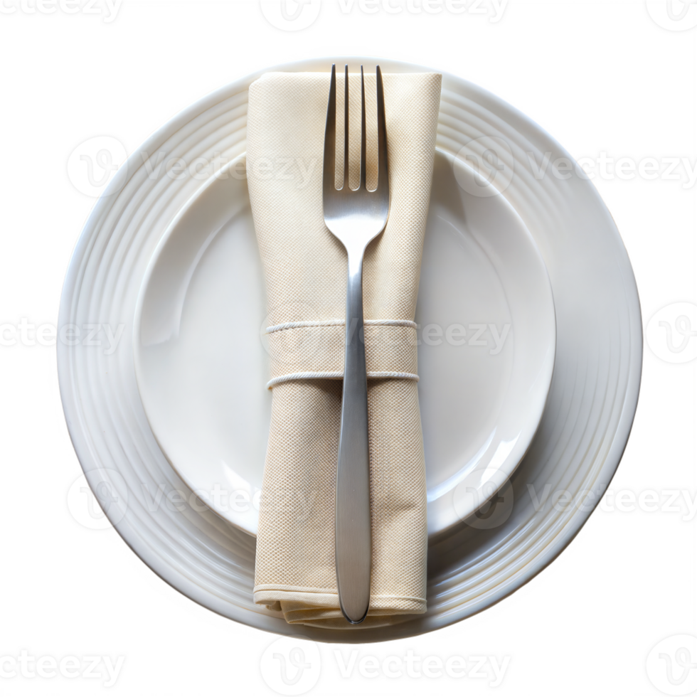 Elegant table setting with fork and napkin on transparent background png