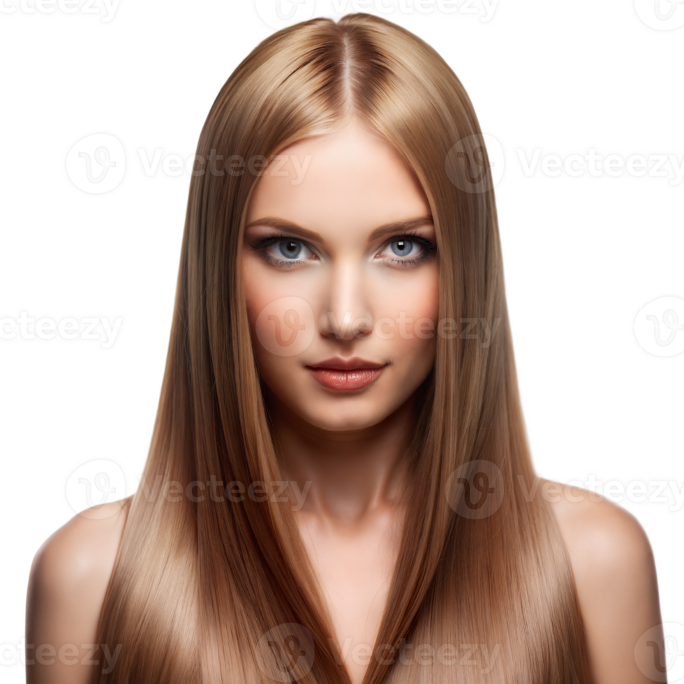 Portrait of young woman with long straight hair on transparent background png