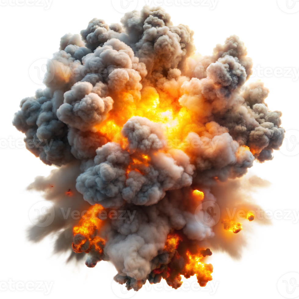 Dramatic explosion with flames and smoke on transparent background png