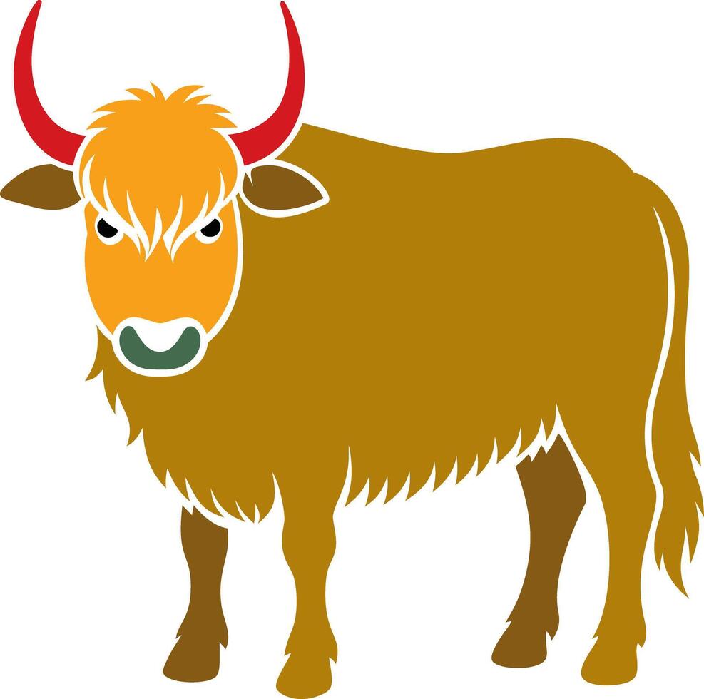 Cute yak, childish illustration in flat style. For poster, greeting card and baby design. vector