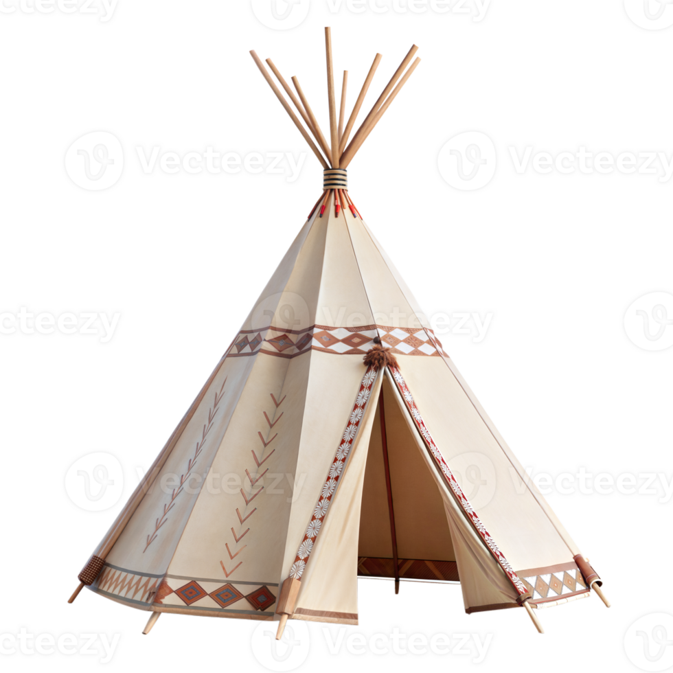 Traditional Native American teepee with decorative patterns on transparent background png
