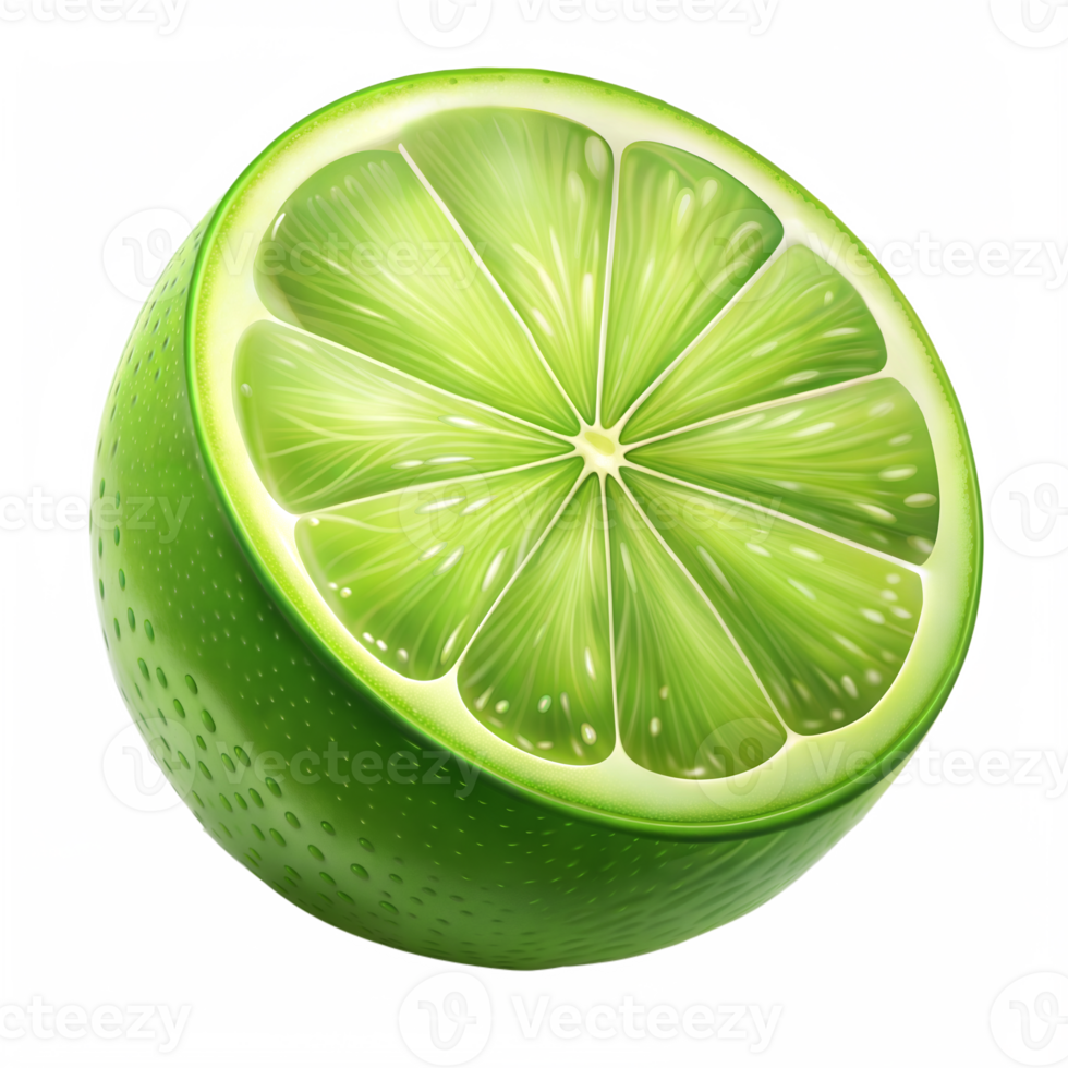 Fresh lime slice on transparent background with bright colors png