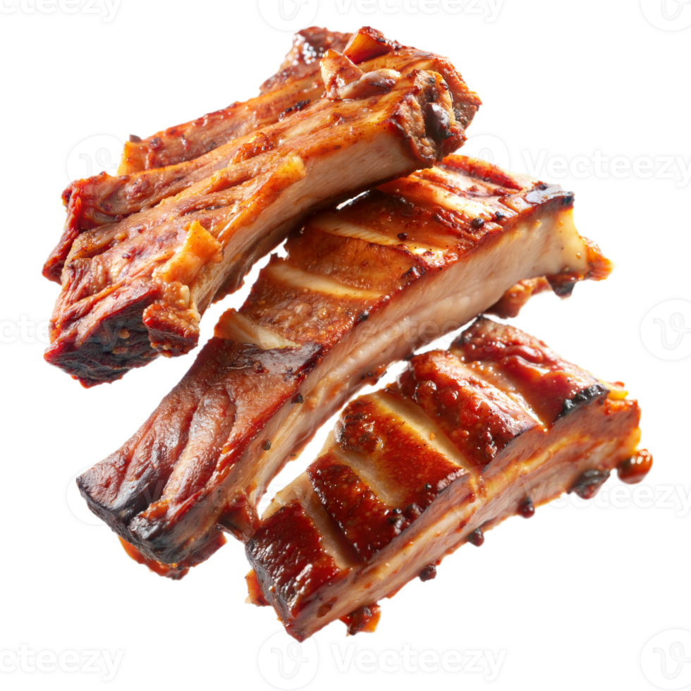 Close-up of delicious grilled ribs on transparent background png