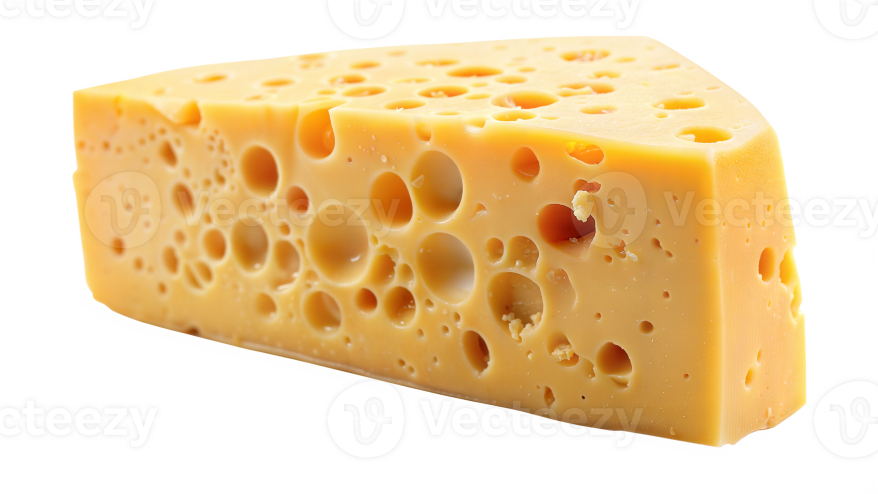 Close-up of Swiss cheese wedge on transparent background png