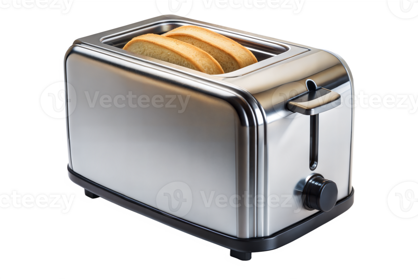 Stainless steel toaster with bread slices on a transparent background png