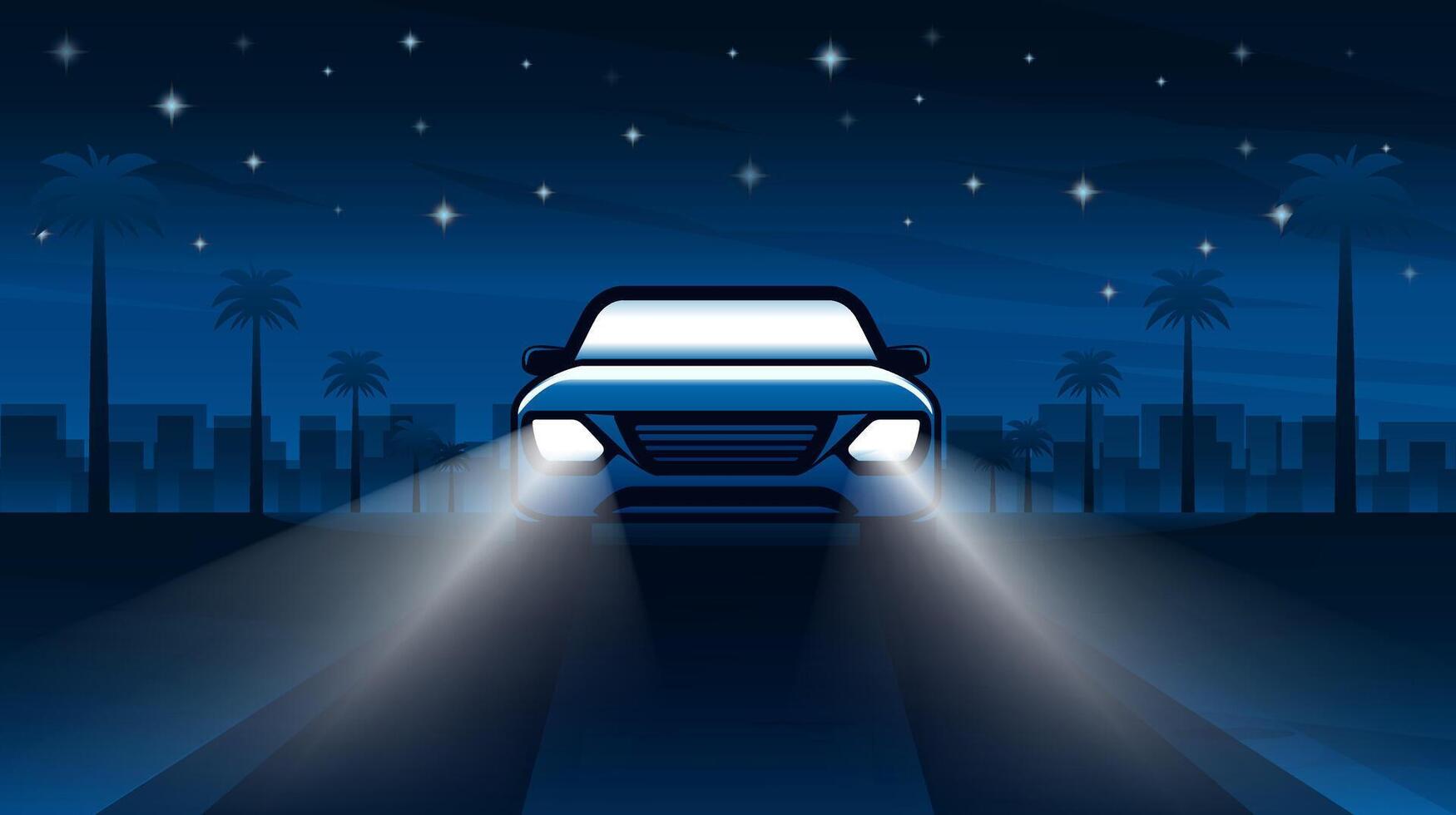 Illustration of car on palm street cityscape background vector