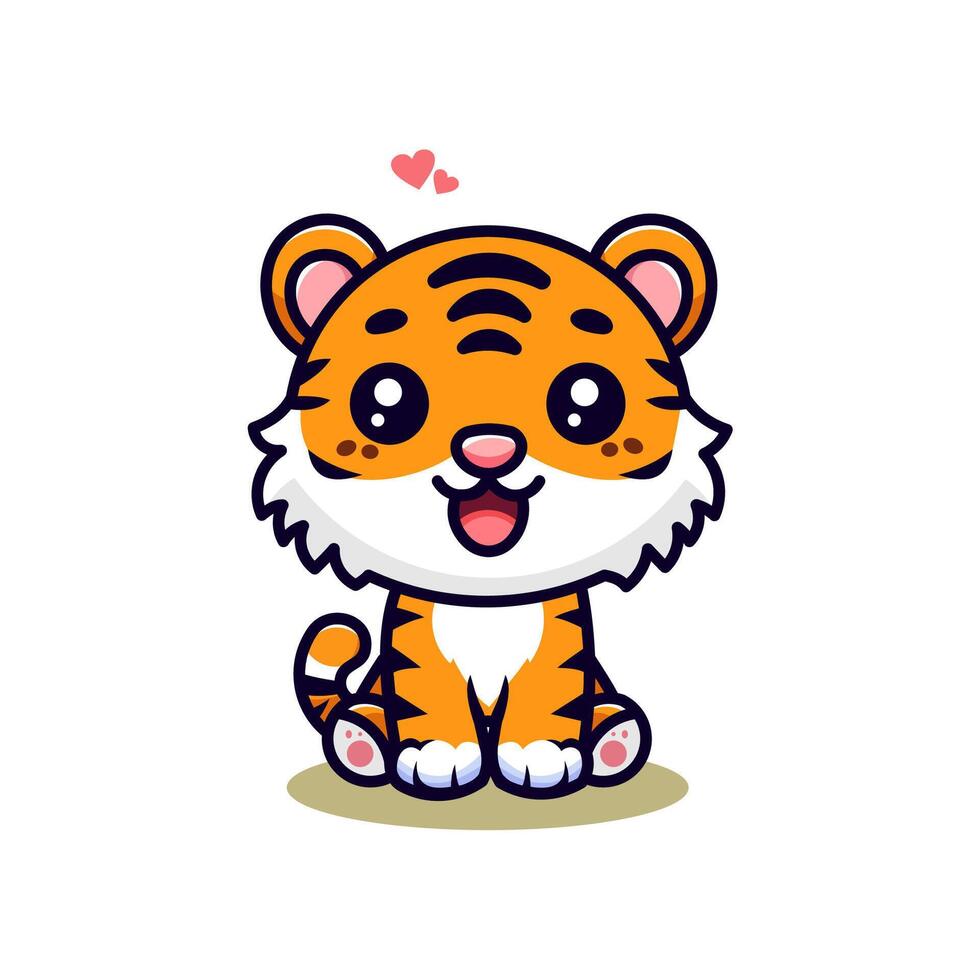 cute tiger mascot in simple cartoon style vector