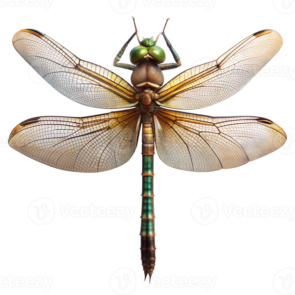Detailed dragonfly with transparent wings on a transparent background png