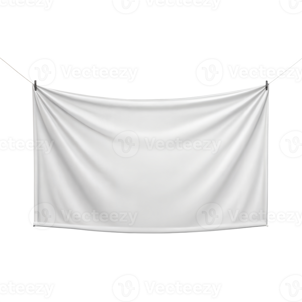 White fabric banner hanging on ropes with a transparent background png
