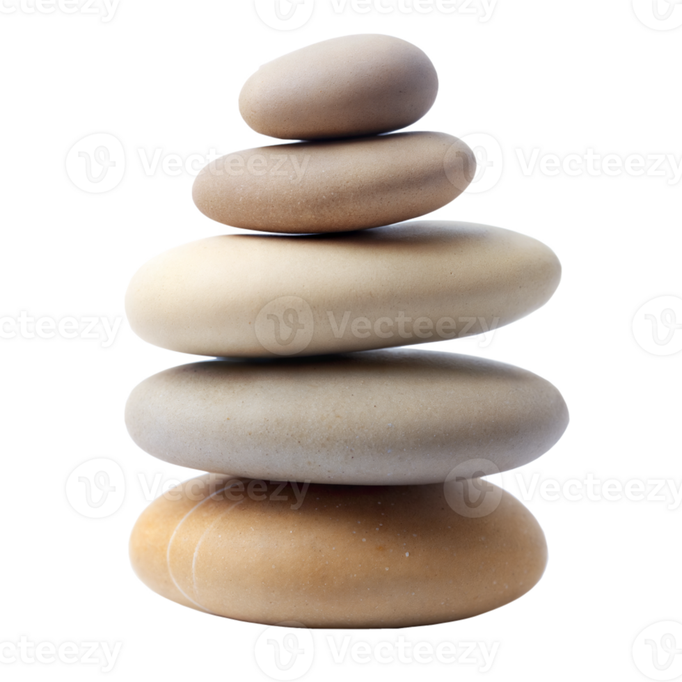Stacked smooth stones representing balance on transparent background png