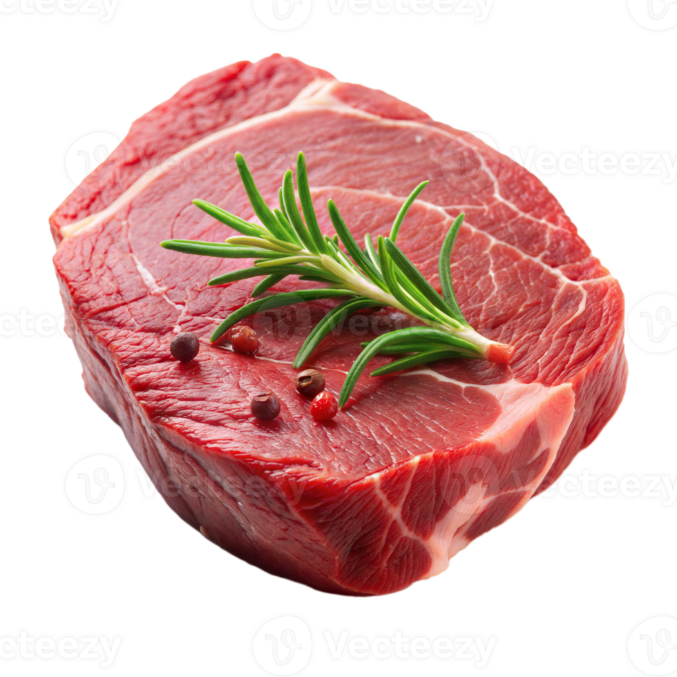 Fresh raw beef steak with rosemary and peppercorns png