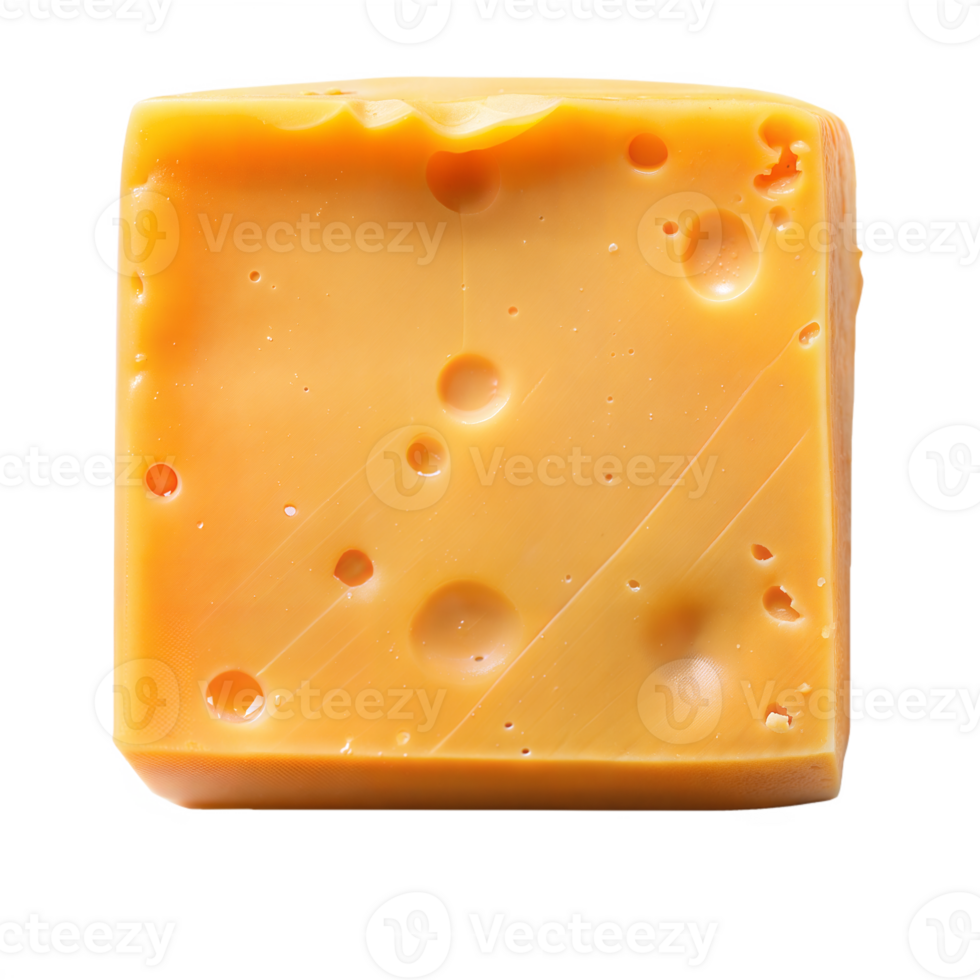 Square block of cheese with holes on transparent background png